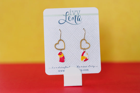 Handcrafted Polymer Clay Earrings- Red, White, & Yellow