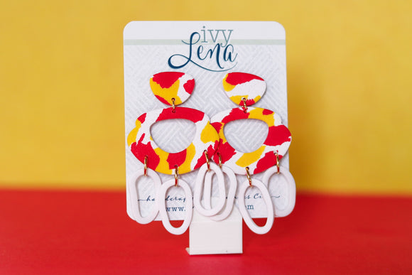 Handcrafted Polymer Clay Earrings- Red, White, & Yellow