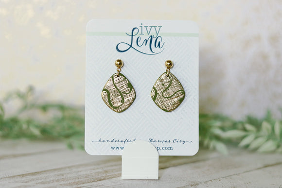 Handcrafted Polymer Clay Earrings- Gold & Olive