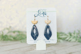 Handcrafted Polymer Clay Earrings- Slate Blue & Gold