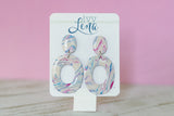 Handcrafted Polymer Clay Earrings- Fuchsia, Blue, & Tan Marble
