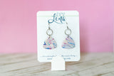 Handcrafted Polymer Clay Earrings- Fuchsia, Blue, & Tan Marble