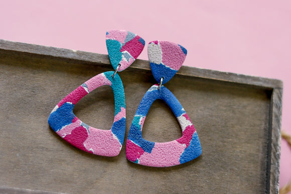 Handcrafted Polymer Clay Earrings- Fuchsia, Teal, Blue Mix