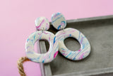 Handcrafted Polymer Clay Earrings- Fuchsia, Blue, & Tan Marble