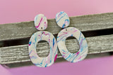 Handcrafted Polymer Clay Earrings- Fuchsia, Blue, & Tan Marble