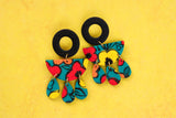 Handcrafted Polymer Clay Earrings- Teal Floral
