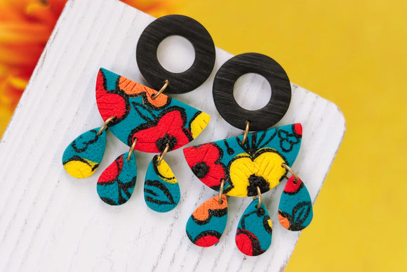 Handcrafted Polymer Clay Earrings- Teal Floral