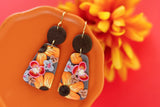 Handcrafted Polymer Clay Earrings- Brown & Orange Floral