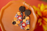 Handcrafted Polymer Clay Earrings- Brown & Orange Floral