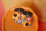 Handcrafted Polymer Clay Earrings- Brown & Orange Floral