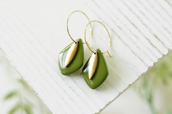 Handcrafted Polymer Clay Earrings- Pretty Green & Gold