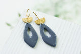 Handcrafted Polymer Clay Earrings- Slate Blue & Gold