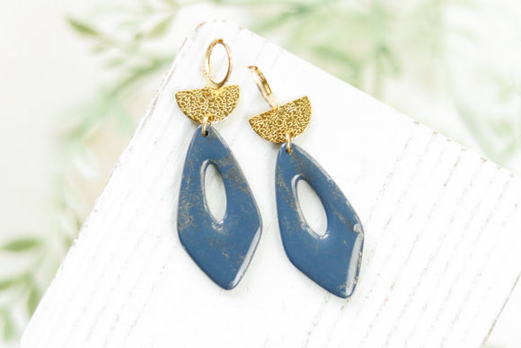 Handcrafted Polymer Clay Earrings- Slate Blue & Gold
