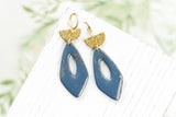 Handcrafted Polymer Clay Earrings- Slate Blue & Gold