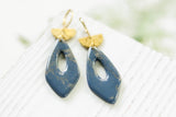 Handcrafted Polymer Clay Earrings- Slate Blue & Gold