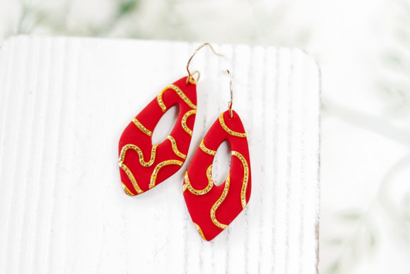Handcrafted Polymer Clay Earrings- Red & Gold Rope