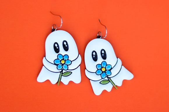 Handcrafted 3D Printed Earrings- Flower Ghosts
