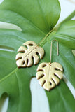 Handcrafted Polymer Clay Earrings- Gold Monstera