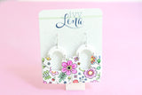 Hand-colored Polymer Clay Earrings- Floral Pattern