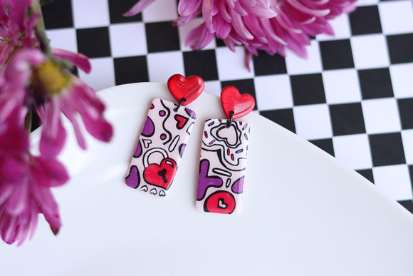 Handcrafted Polymer Clay Earrings- Valentine Doodle