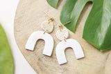 Handcrafted Polymer Clay Earrings- White & Gold Shimmer Arch