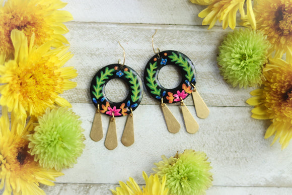 Sunflower Statement Floral Clay Earrings, Mexican Style Fiesta