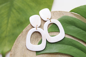 Handcrafted Polymer Clay Earrings- White W/Gold Shimmer