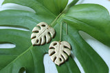 Handcrafted Polymer Clay Earrings- Gold Monstera