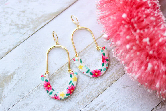 Handcrafted Polymer Clay Earrings- Holiday Floral Art