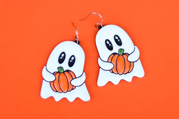 Handcrafted 3D Printed Earrings- Pumpkin Ghosts