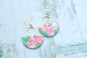 Handcrafted Polymer Clay Earrings- Pink & Green