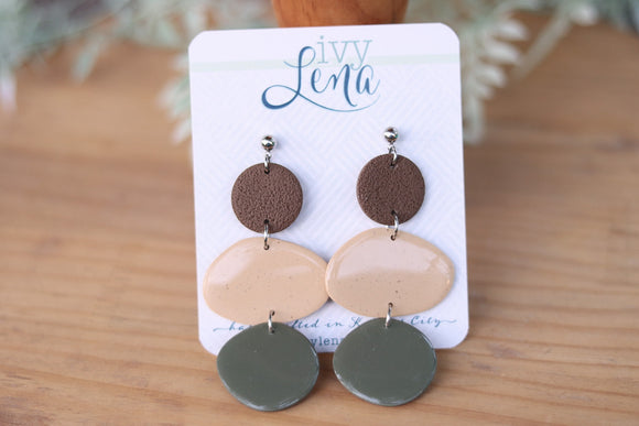 Handcrafted Polymer Clay Earrings- Avocado Green & Cream