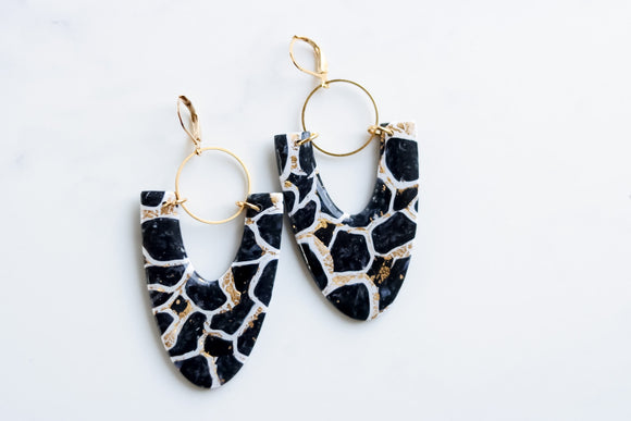 Handcrafted Polymer Clay Earrings- Black and Gold