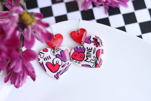 Handcrafted Polymer Clay Earrings- Valentine Doodle