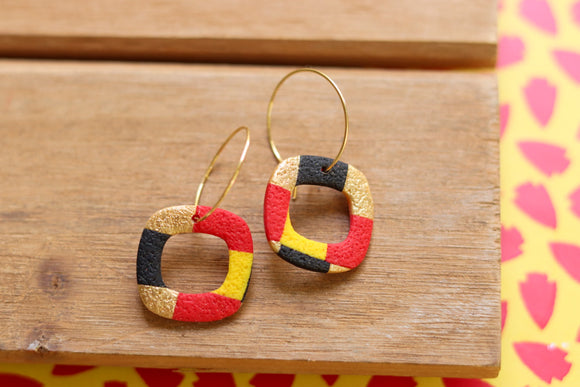 Handcrafted Polymer Clay Earrings- Red and Yellow Checker