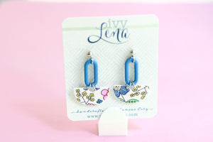 Hand-colored Polymer Clay Earrings- Floral Pattern