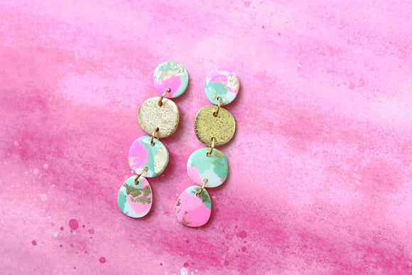 Handcrafted Polymer Clay Earrings- Pink & Green