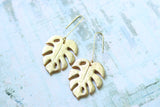 Handcrafted Polymer Clay Earrings- Gold Monstera