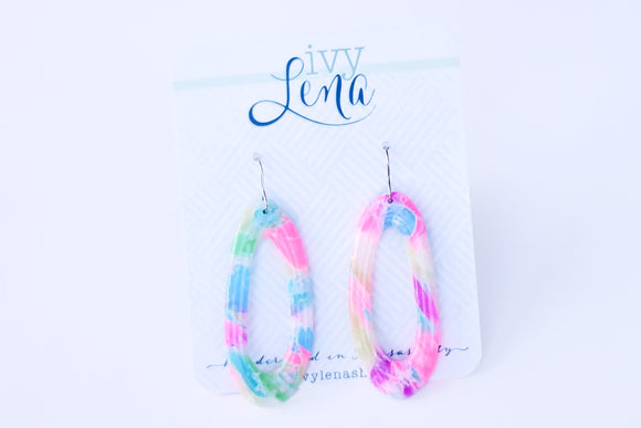 Handcrafted Polymer Clay Earrings- Neon Marble
