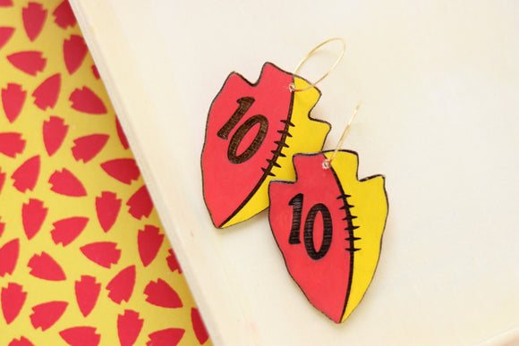 Handcrafted Wood Earrings- KC Football Arrowheads