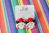 Hand Painted 3D Printed Earrings- Frida Kahlo Skull