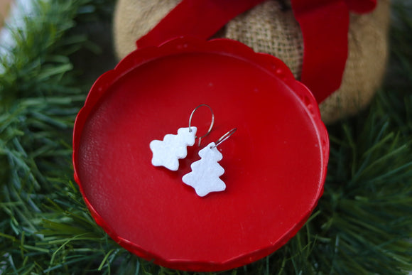 Handcrafted Polymer Clay Earrings- White Glitter Tree
