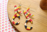 Handcrafted Polymer Clay Earrings- Red and Yellow K & C