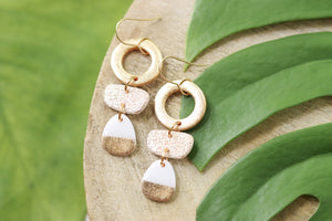 Handcrafted Polymer Clay Earrings- Gold & White