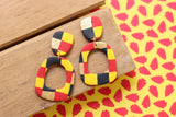 Handcrafted Polymer Clay Earrings- Red and Yellow Checker