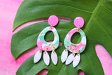 Handcrafted Polymer Clay Earrings- Pink & Green