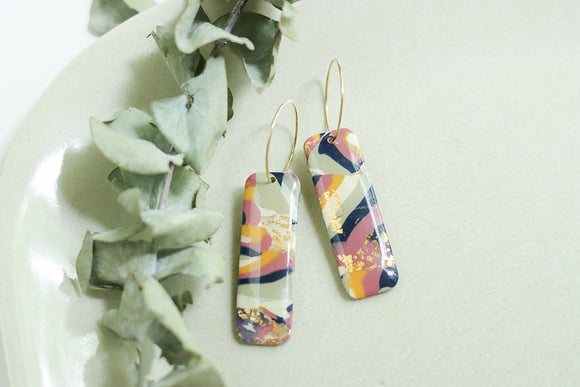 Handcrafted Polymer Clay Earrings- Pink & Sage Rainbow Mix