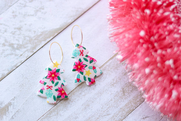 Handcrafted Polymer Clay Earrings- Holiday Floral Art- Tree