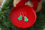 Handcrafted Polymer Clay Earrings- Green Tree/Gold Glitter