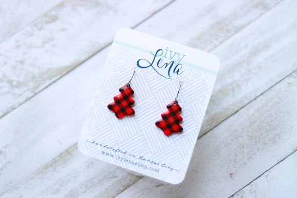 Handcrafted Polymer Clay Earrings- Plaid Tree